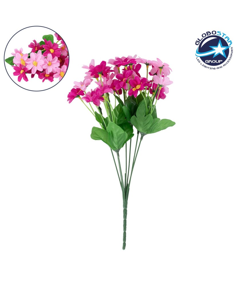 GloboStar® 78206 Τεχνητό Φυτό Μπουκέτο Διακοσμητικών Λουλουδιών με 7 Φούξια Μαργαρίτες M20 x Υ35 x Π20cm